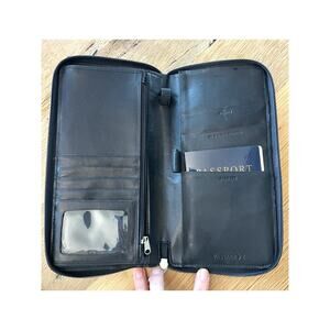 Passage 2 Zip Around Passport Wallet/Organizer Black Cowhide 9.25"x4.5"